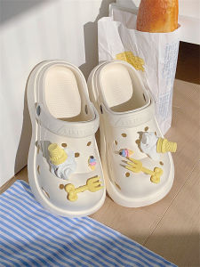 Womens Summer DIY Ice Cream Fork Hole Hole Thick Bottom Anti-slip Student Outdoor Wearable Slippers Casual Hollow out Sandals