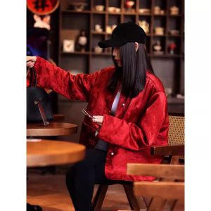 เสื้อเชิ้ตผ้าไหมซ่งสีแดงหรูหราสไตล์จีนใหม่ HARSIDE กระดุมกลม แขนยาว คอโปโล ฤดูใบไม้ร่วง 2024 แหล่งกำเนิด: จีน