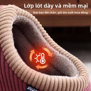 MONLEYTA | Dép cotton dày chống trượt cho người cao tuổi mùa đông đế bằng lót nỉ thoải mái dép đi trong nhà cho nữ