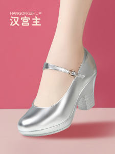 Mid Heel Chunky Heel Latin Dance Shoes Womens Model Cheongsam Catwalk High Heel Uighur Silver Dance Show Xinjiang Dancing Shoes