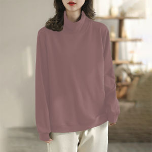 Double-Sided Dralon Thermal Fleece Shirt Autumn and Winter Half-High Collar Loose Tops Female New Arrival Artsy Simple plus Size Fleece-lined Long Sleeves