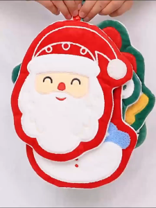 Coral velvet การ์ตูน Snowmen Washcloth การ์ตูน Santa Claus Quick-drying Hand Towel ห้องน้ําแขวน Washrag อุปกรณ์บ้าน