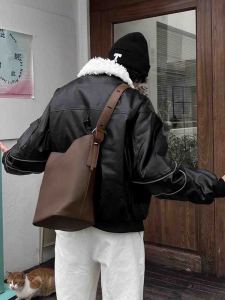 Fashionable Korean Style Bucket Bag Single Shoulder Crossbody Large Capacity Handbag Men Women Mother Underarm Bag Atmosphere Sense