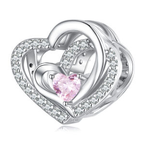 BAMOER Hạt Cườm Trái Tim Rỗng Hình Học CZ Màu Hồng Bằng Bạc Sterling 925 Cho Nữ Trang Sức Vòng Tay Và Vòng Tay Nguyên Bản BSC695