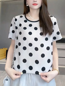 QINGNAER | Leisure and Youthful Polka Dot Contrast Color Short Sleeve T-Shirt