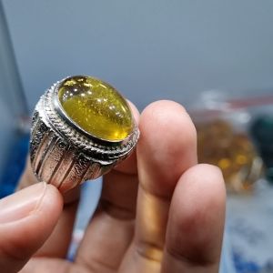 cincin golden citrine obsidian manmade/tidak asli
