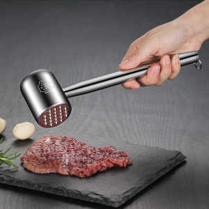 Double-Sided Kitchen Meat Hammer 304 Stainless Steel Handmade Beef Tenderizer Tool for Home Use Cooking Preparation
