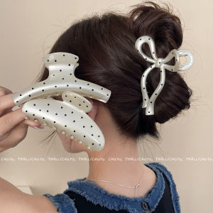 Elegant Large Size Pearl White Polka Dot Shark Clamp Sweet Simple behind the Head Hair Clip Stylish Hair Accessories
