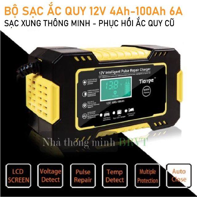 Bộ sạc ắc quy 12V/6A nhiều tính năng phục hồi ắc quy cũ, tự ngắt, bảo ...