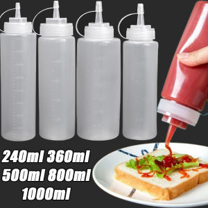 1000/500/240ml Large Size Kitchen Seasoning Dispenser / Plastic Pointed Mouth Squeeze Bottle / Dustproof Sauce Bottle Kitchen Utensils