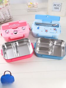 Deepened 304 Stainless Steel Lunch Box Cute Cartoon Children Student Bento Box for Work Lunch Separation Lunch Box