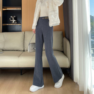 Chenille Extra Thick Cashmere Pants Womens Winter New Arrival Fleece-lined Thickened Wide Leg Slimming Casual Straight Pants Tide