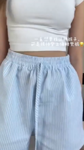 Muuv-It Casual Striped Y2k Boxer Shorts Elastic Shorts For Women Loose Fit Lounge Holiday Beach Shorts With Pocket