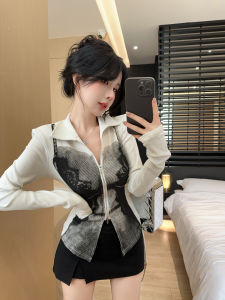 GUZILIAN | เสื้อยืดถักแขนยาวทรงสลิมฟิตสำหรับผู้หญิง ดีไซน์โซ่เซ็กซี่ แฟชั่นฤดูใบไม้ร่วง 2024 ใหม่ แจ็คเก็ต ชุดทำงานสไตล์เกาหลี