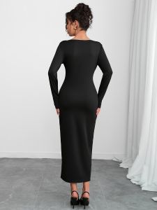 DSF Studio Ladies Elegant Bow Decorated High Split Waist Waist Mid-Length Dress