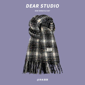 Korean Style Thickened Woolen Scarf Womens Autumn Winter Plaid Scarf Warm Versatile Couples Shawl Trendy Neck Warmer