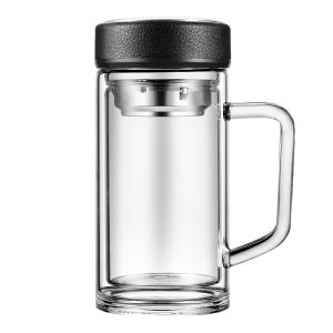 Double Layered Borosilicate Glass Cup with Handle for Drinking And Brewing Tea High Capacity Mens Water Cup Explosion Proof