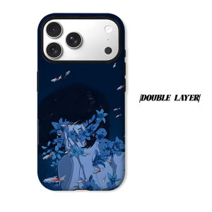 Blue Fish Girl Phone Case for iPhone 18 17 16 15 14 13 12 11 Air Pro Max Plus Double-layer Cover