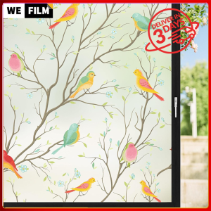Window Privacy Film Decorative Bird Stained Glass Window Film Bathroom Frosted Glass Window Static Cling Privacy Film Heat Blocking Window Stickers