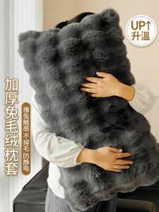 Thickened Rabbit Fur Pillowcases Coral Velvet Small Fairy Pillow Core Cover Home Use Pure Color Winter Rectangle Zipper Closure