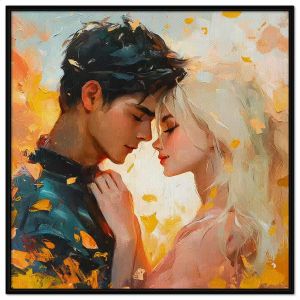 Tranh vẽ tình yêu cặp đôi dễ thương. Tranh treo tường dán tường sơn dầu canvas. CGI-1494