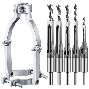 6PCS Square Hole Drill Bit Woodworking Drill Tools Set 6.4/8/11/12.7/16mm Adapter Mortising Chisel Drill DIY Woodworking Drill