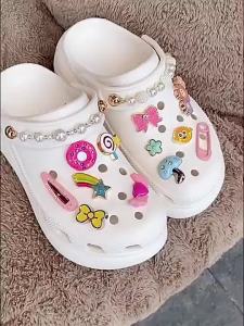 Metal jibbitz cross charm Shoe Buckle Cute Cartoon Pink metal Decorative Buckle Alloy Pearl Chain Fashion Hole Shoe Accessories