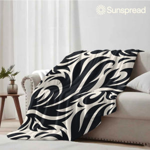 Beast Kingdom | Black White Baroque Scroll Soft Warm Flannel Blanket Lightweight Cozy Christmas Halloween Home Decor Room