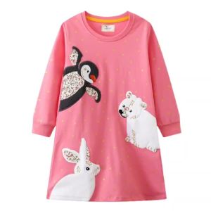 Cotton 3-8T Long Sleeve Pink Unicorn Princess Girls Dresses Autumn Spring Childrens Clothing Animals Printed Frocks