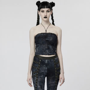 Punk Rave Gothic Punk Versatile Elastic Hole Neck Strapless Top WT767 Womens Fashion Short Style Slim Fit Polyester Dress