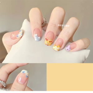 Handmade Nail Art Đầy Màu Sắc Phong Cách Pháp Móng Tay Giả Có Thể Đeo Được Trắng Găng Tay Xuân Hè Thời Trang Sành Điệu Mẹo Làm Móng Dòng Màu Sáng
