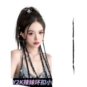 Womens Long Braided Wig Pigtails Spicy Girl Twist Braid Childrens Fake Braid Butterfly Long Hair High Temperature Silk