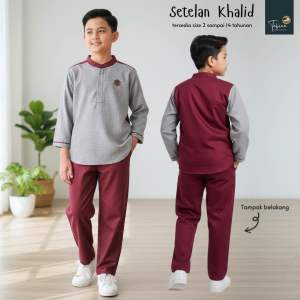 Tabina Setelan Koko Lengan Panjang Anak Laki Laki Seri Khalid usia 2 hingga 16 tahun Katun Madina