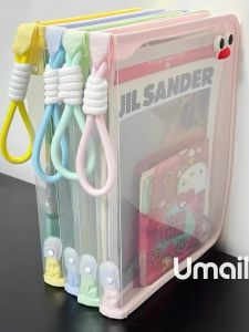 Macaron Transparent Large Capacity A4 File Bag Student Handheld Thickened Waterproof Storage Bag Zipper Type Can Hold Textbooks