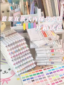🇲🇾 Ready Stock Languo 9pcs/Box Straight Liquid Acrylic Marker Soft-head Waterproof Painting Pen Marker Akrilik Cecair直液式