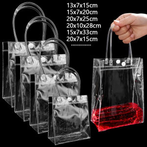 Clear PVC Gift Bags with Handles Small Plastic Tote Bag Reusable Transparent Goodie Bags Shopping Bags for Wedding Merchandise Retailers