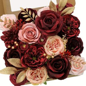 Wine Red Rose Artificial Flower Combination Box Bridal Bouquet Outdoor/Indoor DIY Decoration Holiday Decoration Flowers