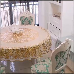 Waterproof & Oilproof Table Cover Protector Tablecloth 4/6/8/10 Seater Round Pvc Dining Table Cover White Tablecloth Placemat