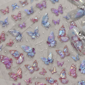 1pc Fashion Shell Light Pink and Purple Butterfly Nail Art Stickers Self Adhesive Nail Sticker Manicure Decoration Decals