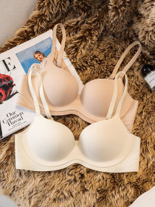 Yuini Seamless Bra Womens Gather Small Chest Appears Large Beautiful Back Anti-Sagging New 2024 Underwear V-Neck Fixed Strap