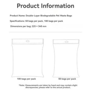 HamshMoc Pet Double Degradable Poop Bag Waste Bag Water Soluble Anti Slip Hand Carry Cat Dog Walking Clean Bag 50PCS
