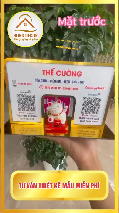 Bảng quét mã QR Code thần tài vẩy tay để bàn In thông tin theo yêu
