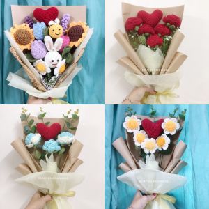 Bó hoa hồng trái tim nhiều kiểu bằng len handmade quà tặng