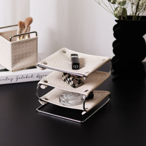 Elegant Leather Iron Frame Tray Multi-Layer Desktop Organizer for Keys And Miscellaneous Items Living Room Entrance Hall