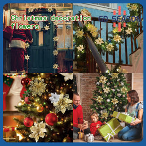 24Pcs/12pcsGlitter Artificial Flowers For Christmas Tree Decoration DIY Christmas Ornaments Home Wed