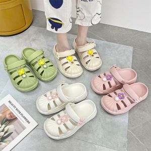 Women Korean Style Clog Slip-On Sandals: 2023 New Comfortable Flat Soft Sole Crocs Waterproof Beach Sandals