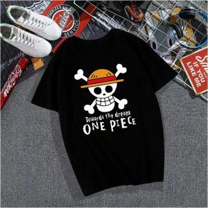 Bandai | One Piece Straw Hat Pirates Jolly Roger T-Shirt Men And Kids "Towards The Dream" Slogan Anime Graphic Tee Casual Streetwear Tops