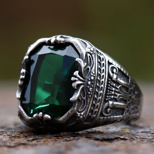 new men Stainless Steel Fashion Crown Totem With green Zircon Ring Geometric For Anniversary Party Wedding Luxury jewelry