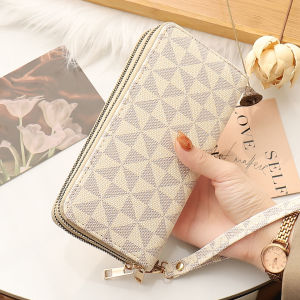 BAORUIFU | Large Capacity Triangular Print Dual Zipper Long Wallet With Card Holder And Coin Pocket