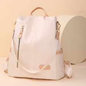 Womens Fashionable Waterproof Oxford Travel Backpack Casual Street Style Double Shoulder Bag Leisure Bookbag Trendy 2024